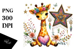 Colorful Boho Giraffe on Star with Heart PNG Product Image 1