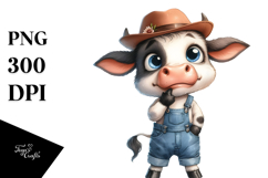 Expressive Watercolor Cow with Farm Jeans | Sublimation Product Image 1