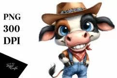 Expressive Cow in Farm Jeans PNG Product Image 1
