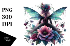 Watercolor Gothic Fairy, View from Back, PNG Product Image 1