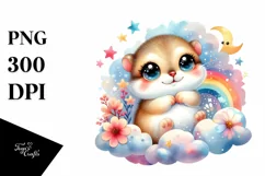 Colorful Smiling Baby Lemming Under Stars | Clipart Product Image 1