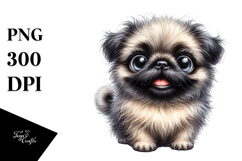 Watercolor Baby Cute Pug with Big Eyes, Transparent PNG Product Image 1
