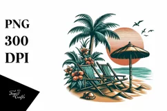 Vintage Tropical Island Beach Chairs Clipart Product Image 3