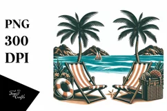 Vintage Tropical Island Beach Chairs Clipart Product Image 3