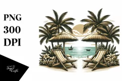 Vintage Tropical Island Beach Chairs Clipart Product Image 1