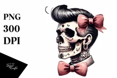 Simple Skull with Hair and Bow PNG Product Image 1