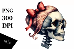 Simple Skull with Hair and Bow PNG Product Image 1