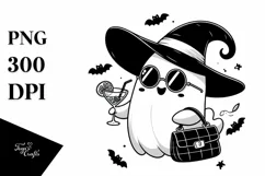 Cute Ghost with Sunglasses Holding Cocktail, PNG Product Image 1