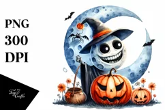 Funny Halloween Moon | Watercolor Clipart Product Image 1
