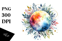 Vibrant Abstract Moon with Foliage | Sublimation Clipart Product Image 1