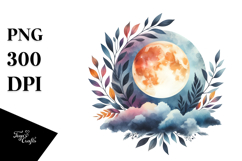 Vibrant Boho Moon with Foliage | Sublimation Clipart Product Image 1