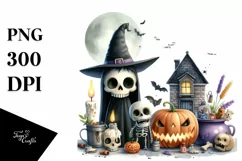 Funny Halloween Scene | Watercolor Clipart Product Image 3