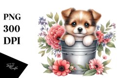 Watercolor Cute Baby Dog with Flowers PNG Product Image 3