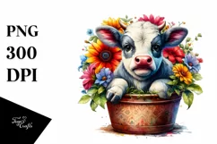 Cow sitting in Flower Pot, PNG Product Image 1