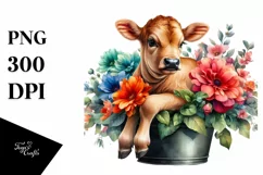 Colorful Flower Pot Cow PNG Product Image 1