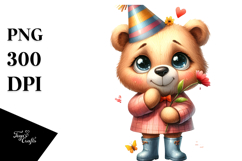 Joyful Bear with Flower | Sublimation | Clipart Product Image 1