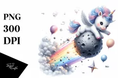 Cute Baby Unicorn Diving from a Meteor with Balloons Product Image 3
