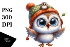 Funny Baby Owl Standing with Hat | Watercolor Clipart Product Image 1