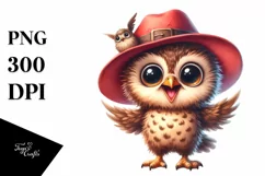 Funny Baby Owl Standing with Hat | Watercolor Clipart Product Image 3