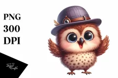 Funny Baby Owl Standing with Hat | Watercolor Clipart Product Image 3