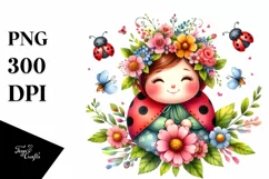 Smiling Cute Baby Ladybug Dressed With Flowers | Sublimation Product Image 3