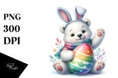 Baby Polar Bear with Easter Egg, Watercolor PNG Product Image 1