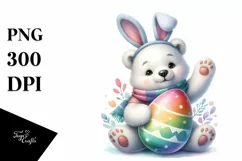 Baby Polar Bear with Easter Egg, Watercolor PNG Product Image 1