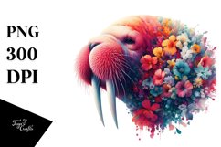 Artistic Vibrant Walrus with Flowers Clipart Product Image 1
