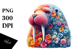 Artistic Vibrant Walrus with Flowers Clipart Product Image 1