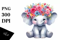 Vibrant Elephant with Flower Crown, Transparent PNG Product Image 1