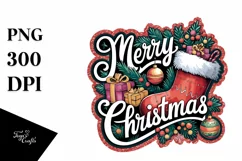 Merry Christmas Watercolor Stocking Png Product Image 1