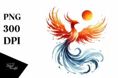 Whimsical Phoenix Made of Fire and Ice, Watercolor PNG Product Image 1