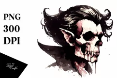 Retro Vampire Skull with Hair PNG Product Image 3