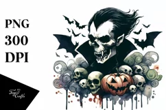 Retro Vampire Skull with Hair PNG Product Image 1