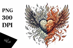 Vintage Hand Drawn Fire Ice Heart PNG Product Image 1