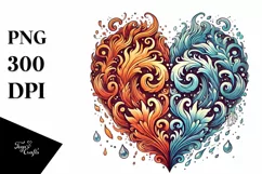 Vintage Hand Drawn Fire Ice Heart PNG Product Image 1