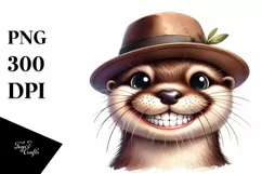 Funny Expressive Otter with Hat | Watercolor Clipart Product Image 1