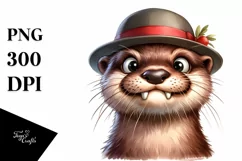 Funny Expressive Otter with Hat | Watercolor Clipart Product Image 1