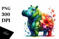 Vibrant Hippo with Flowers PNG Product Image 3