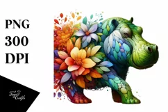 Vibrant Hippo with Flowers PNG Product Image 3