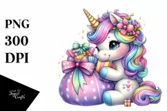 cute Unicorn with Gifts, PNG Product Image 3