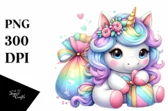 cute Unicorn with Gifts, PNG Product Image 3