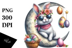 Goofy Bunny on Half Moon PNG Product Image 1