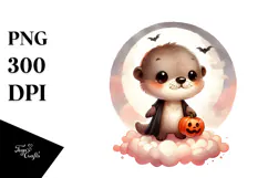 Retro Baby Otter on Cloud PNG Product Image 1