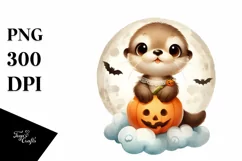 Cute Baby Otter Cloud Halloween PNG Product Image 1
