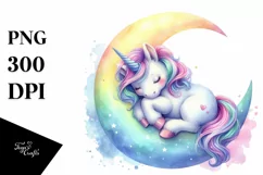 Colorful Unicorn on Moon PNG Product Image 3