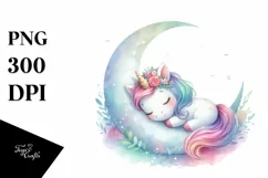 Colorful Unicorn on Moon PNG Product Image 1