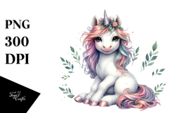 Detailed Simple Baby Unicorn Watercolor PNG Product Image 1