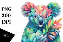 Koala with Plant Leaves PNG Product Image 3