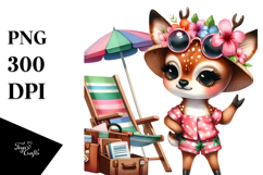 Cute Deer Big Eyes Dressed Beach |Sublimation |Clipart Product Image 1